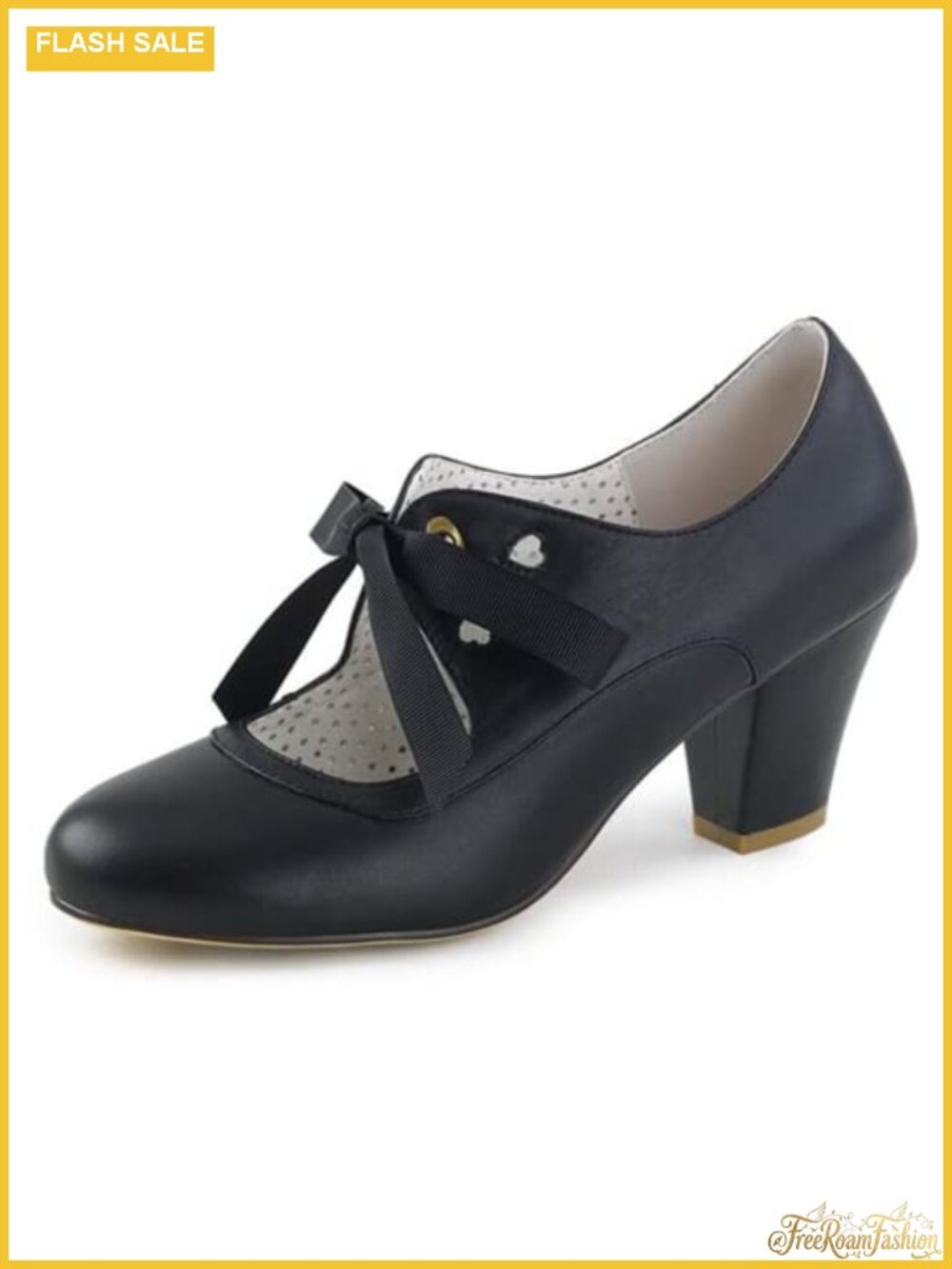 Mary Jane Pumps Chunky Block Heel Heart Hollow Round Toe Lace Up